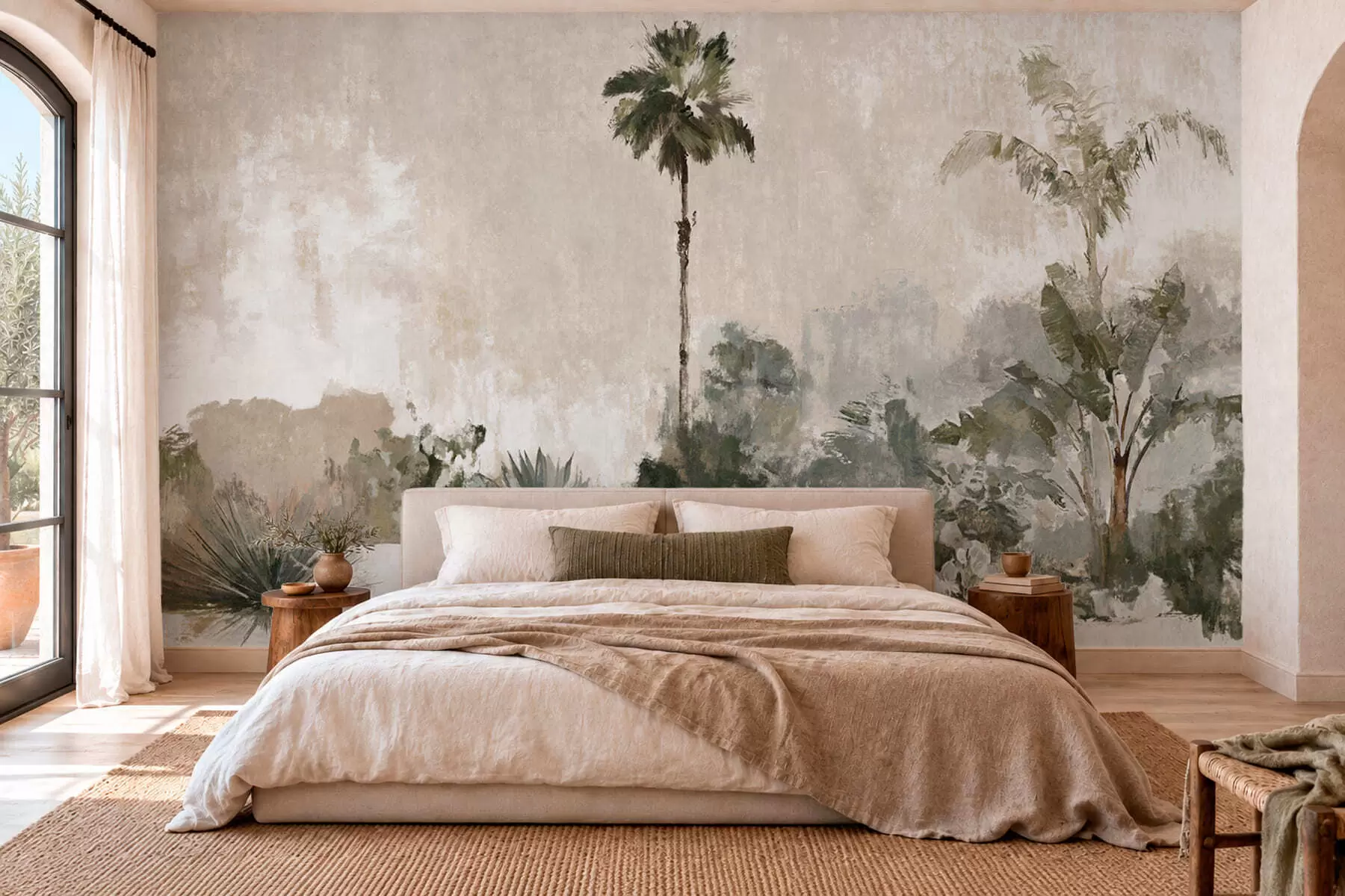 peintures murales Des palmiers et une végétation tropicale aux teintes douces w05921