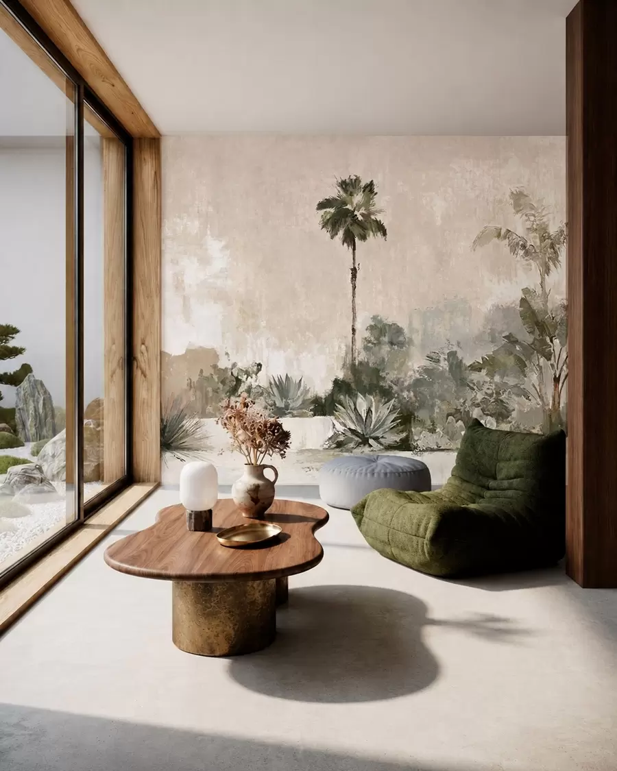 Wall Mural Photo Wallpaper Palms and tropical vegetation in muted tones w05921