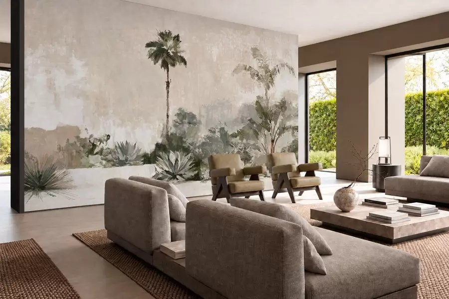 Wall Mural Photo Wallpaper Palms and tropical vegetation in muted tones w05921
