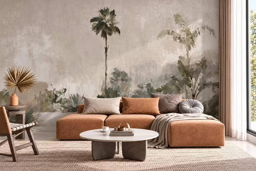 wall murals Palms and tropical vegetation in muted tones w05921