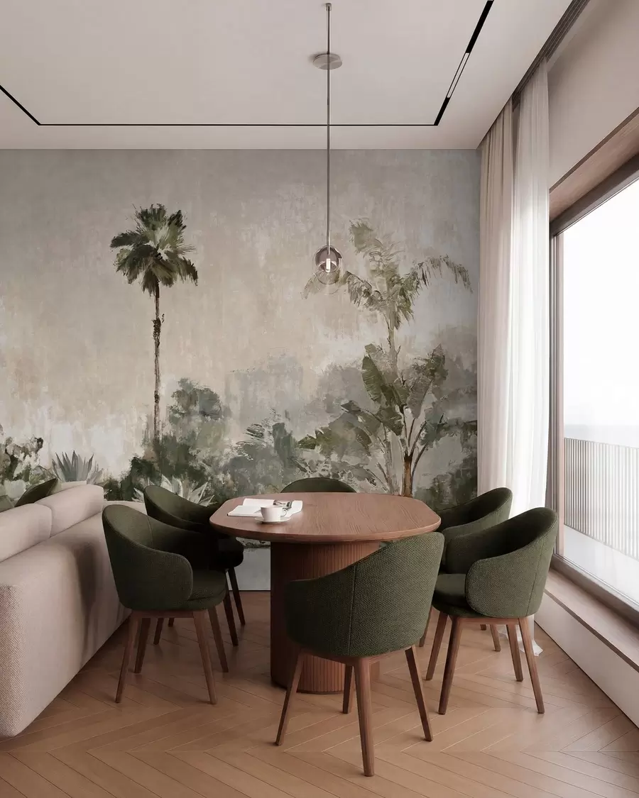 Wall Mural Photo Wallpaper Palms and tropical vegetation in muted tones w05921