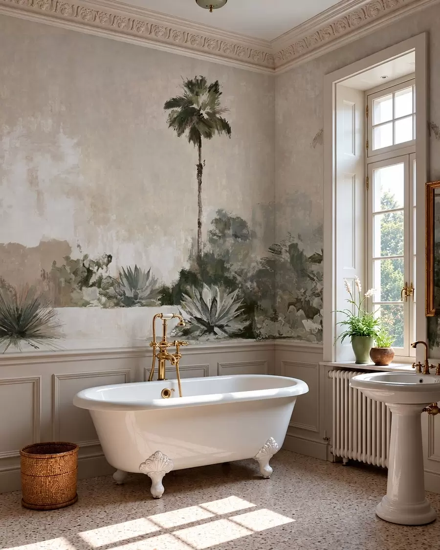 wall murals Palms and tropical vegetation in muted tones w05921