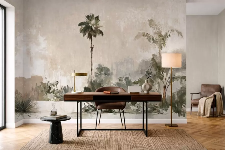 Wall Mural Photo Wallpaper Palms and tropical vegetation in muted tones w05921