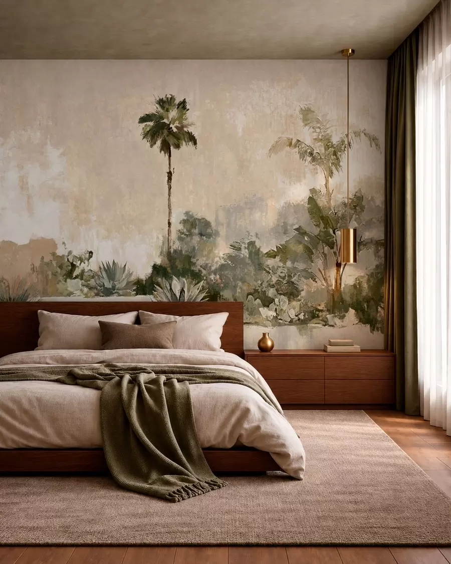 Wall Mural Photo Wallpaper Tropical garden with palms and large leaves w05921v1