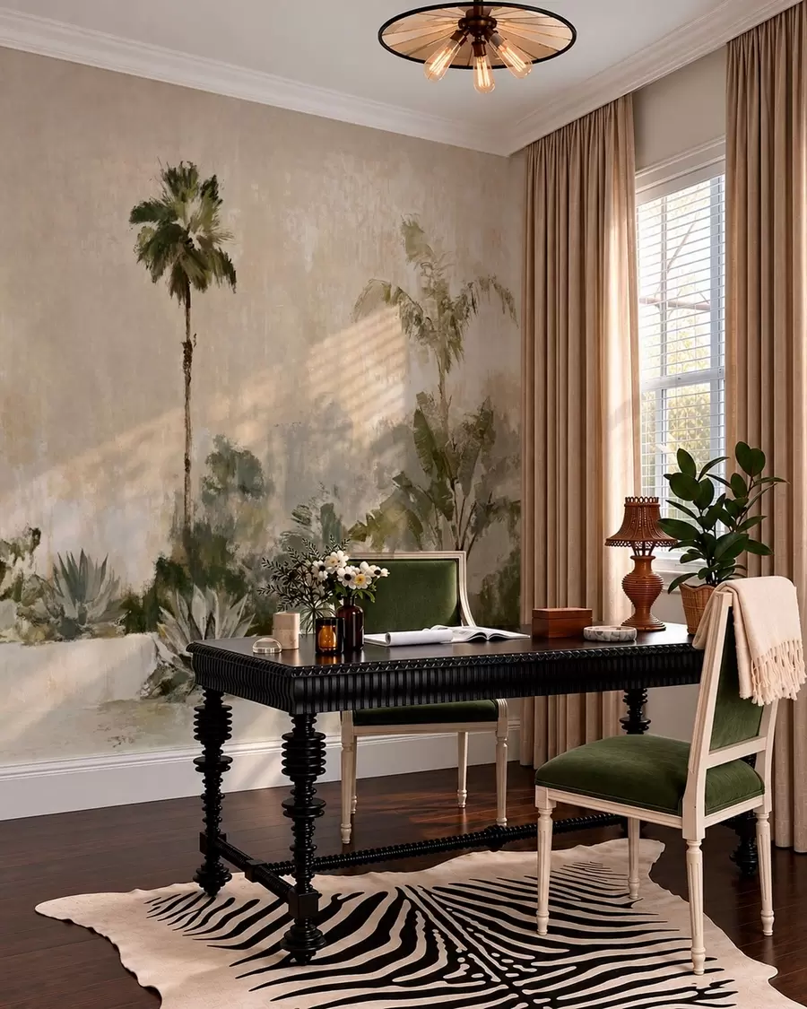 Wall Mural Photo Wallpaper Tropical garden with palms and large leaves w05921v1