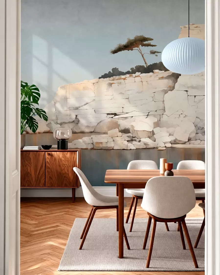 Wall Mural Photo Wallpaper Pale cliffs by calm sea with a solitary tree w05922