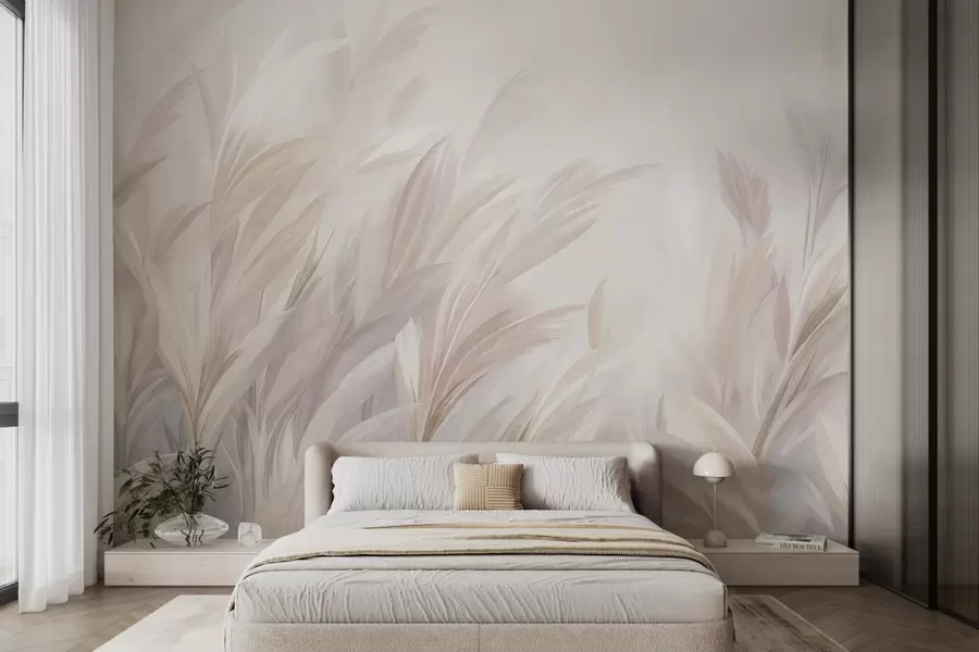 Wall Mural Photo Wallpaper Tall, feathery grass in soft pastel colors, with a light textured background w10060