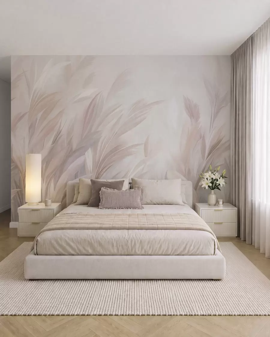 wall murals Tall, feathery grass in soft pastel colors, with a light textured background w10060