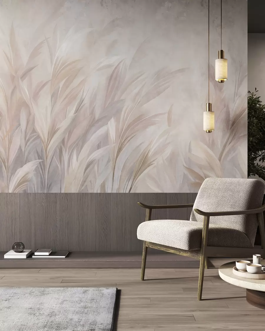 Wall Mural Photo Wallpaper Tall, feathery grass in soft pastel colors, with a light textured background w10060