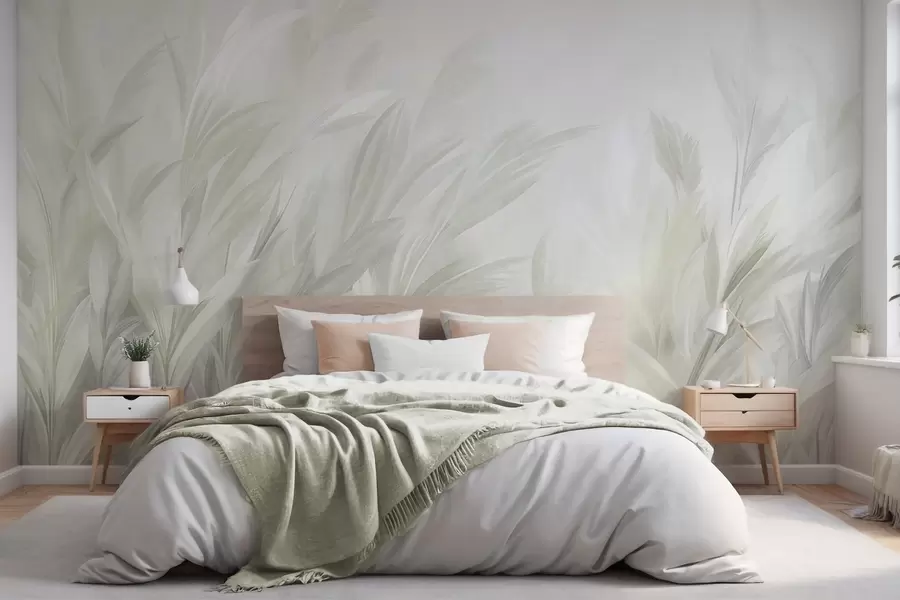 Wall Mural Photo Wallpaper Tall, feathery grass in soft pastel green colors, with a light textured background w10060v1