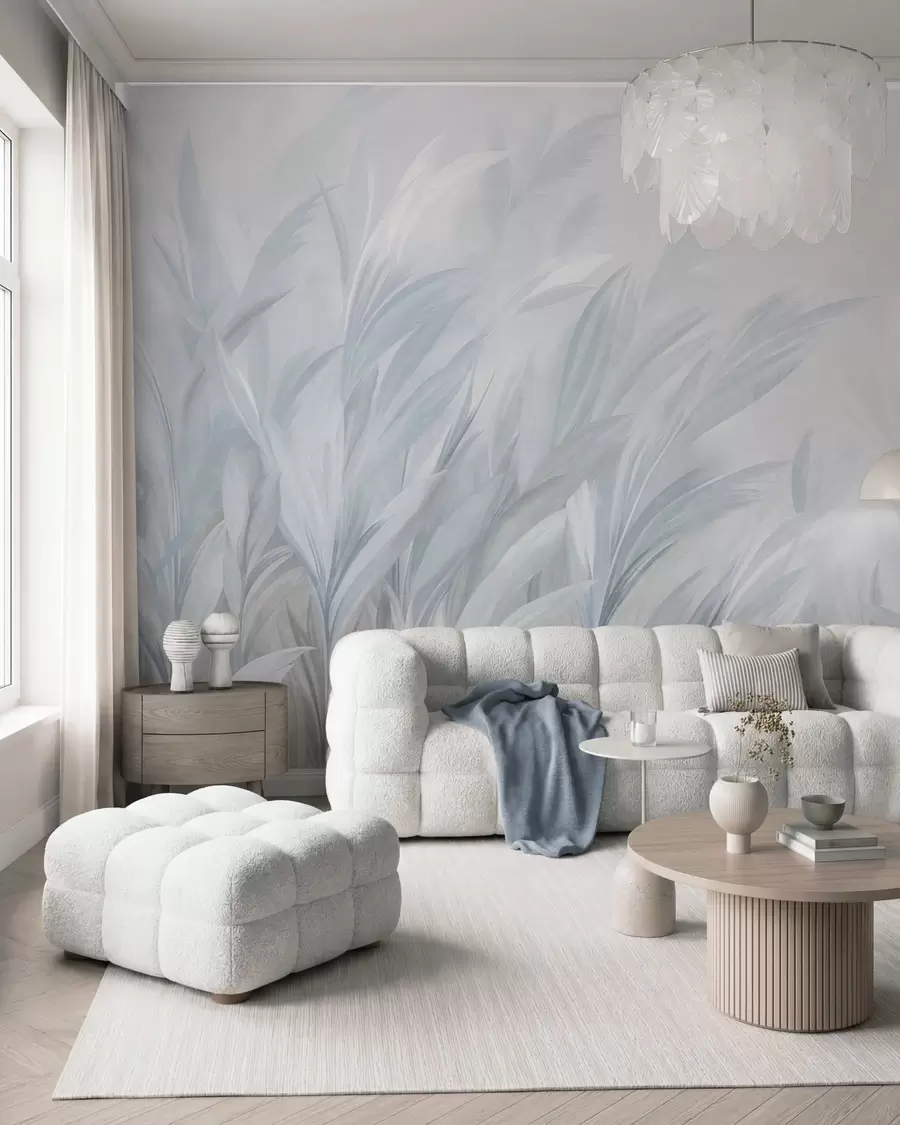 Wall Mural Photo Wallpaper Tall, feathery grass in soft pastel blue colors, with a light textured background w10060v2