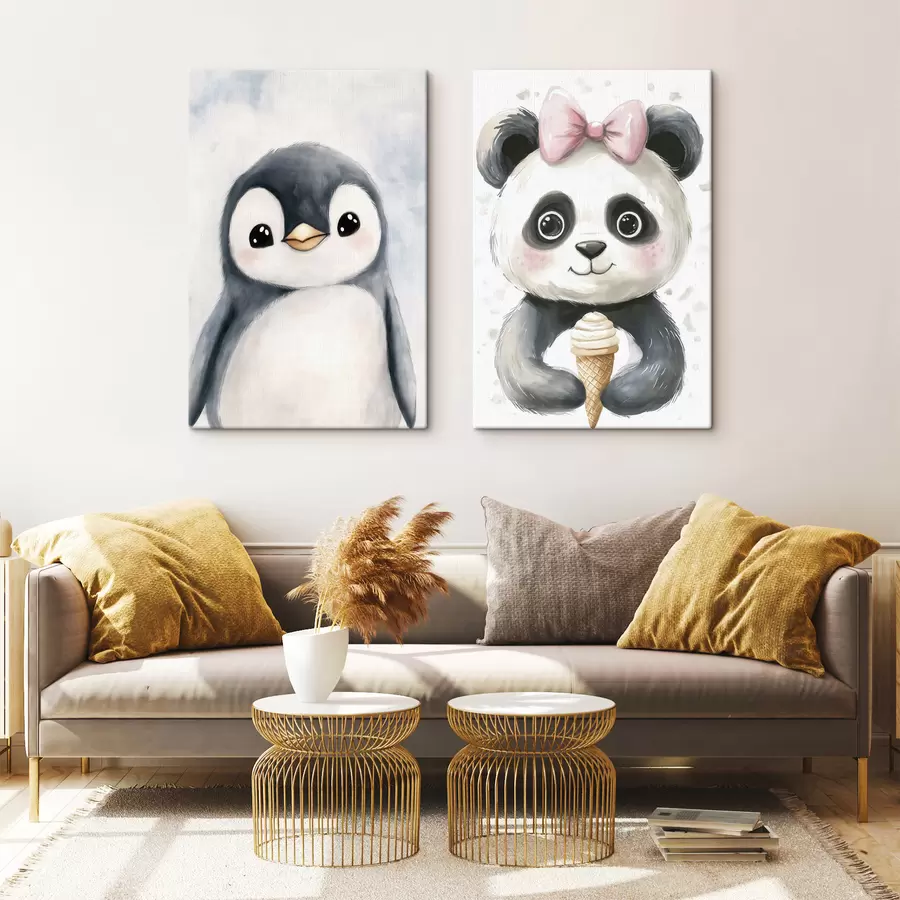 wall murals Penguin and Panda with Ice Cream m31014