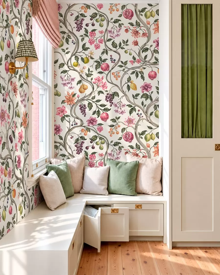 Wall Mural Photo Wallpaper Floral and fruit pattern with twining branches w05862v1
