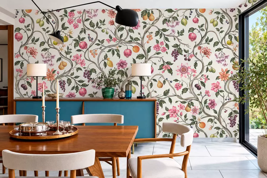 peintures murales Motif floral et fruité avec des branches entrelacées w05862v1
