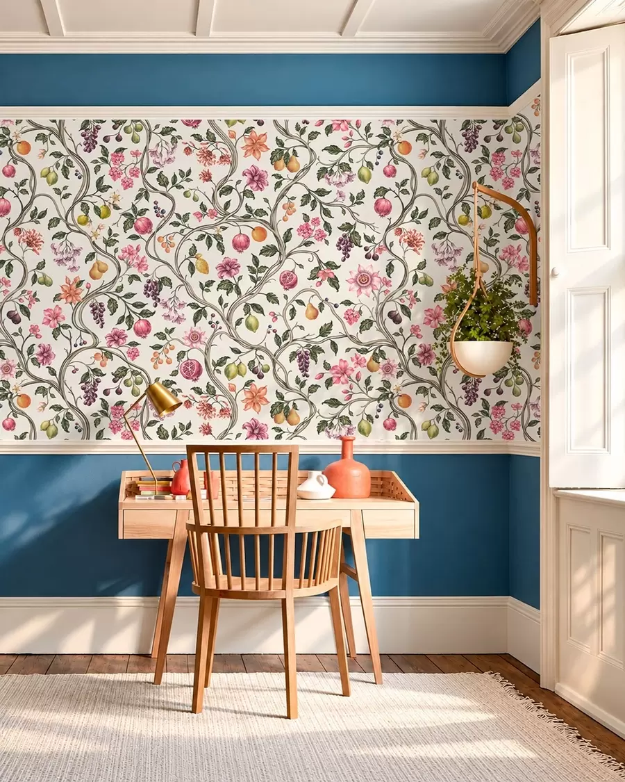 Wall Mural Photo Wallpaper Floral and fruit pattern with twining branches w05862v1