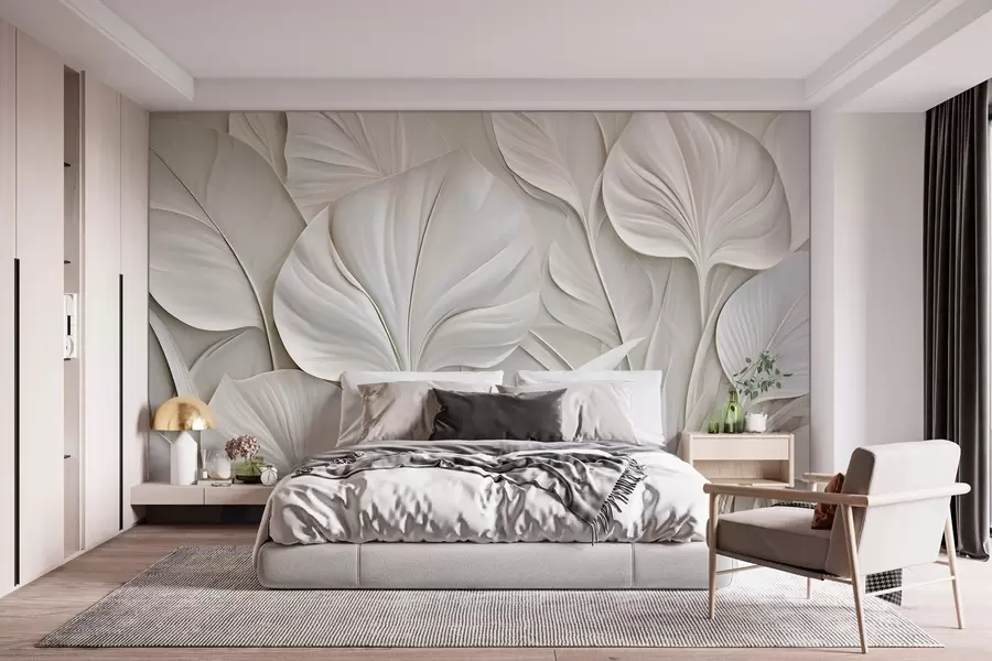 Wall Mural Photo Wallpaper Large leaves in a bas-relief style w10074