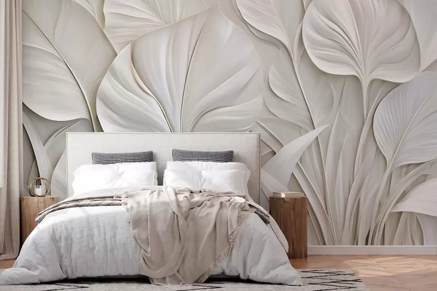 Wall Mural Photo Wallpaper Large leaves in a bas-relief style w10074