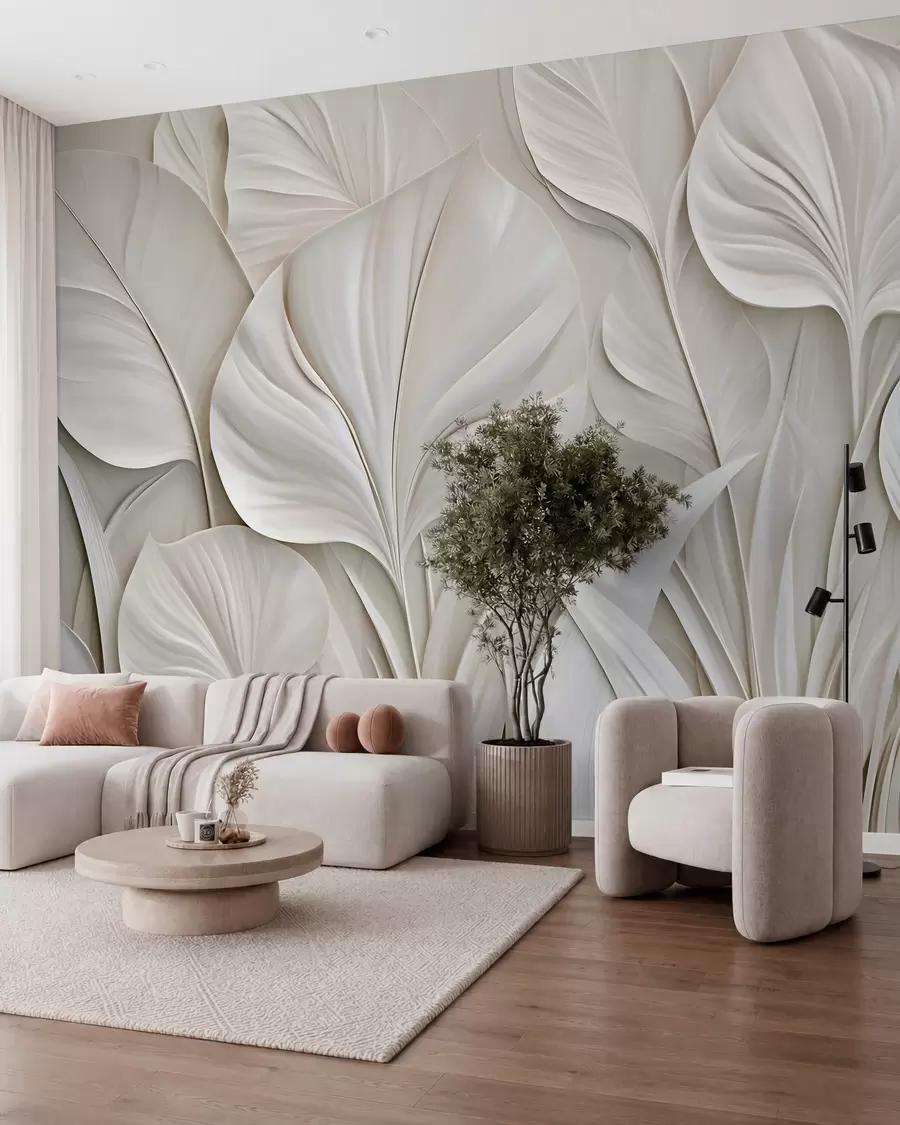 peintures murales De grandes feuilles dans un style de bas-relief w10074