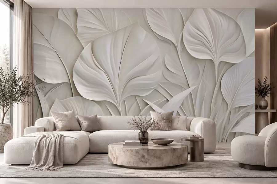 peintures murales De grandes feuilles dans un style de bas-relief w10074