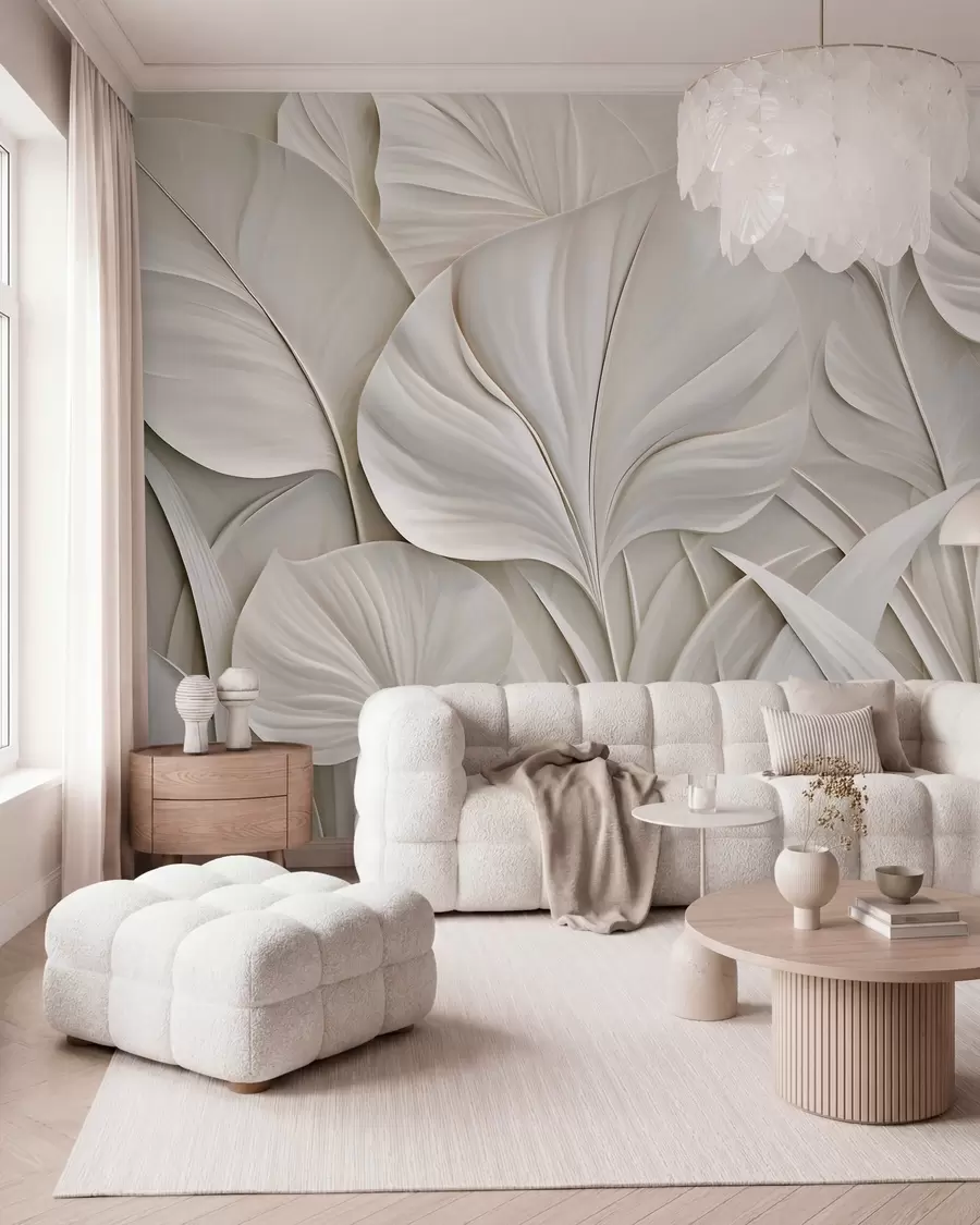 Wall Mural Photo Wallpaper Large leaves in a bas-relief style w10074