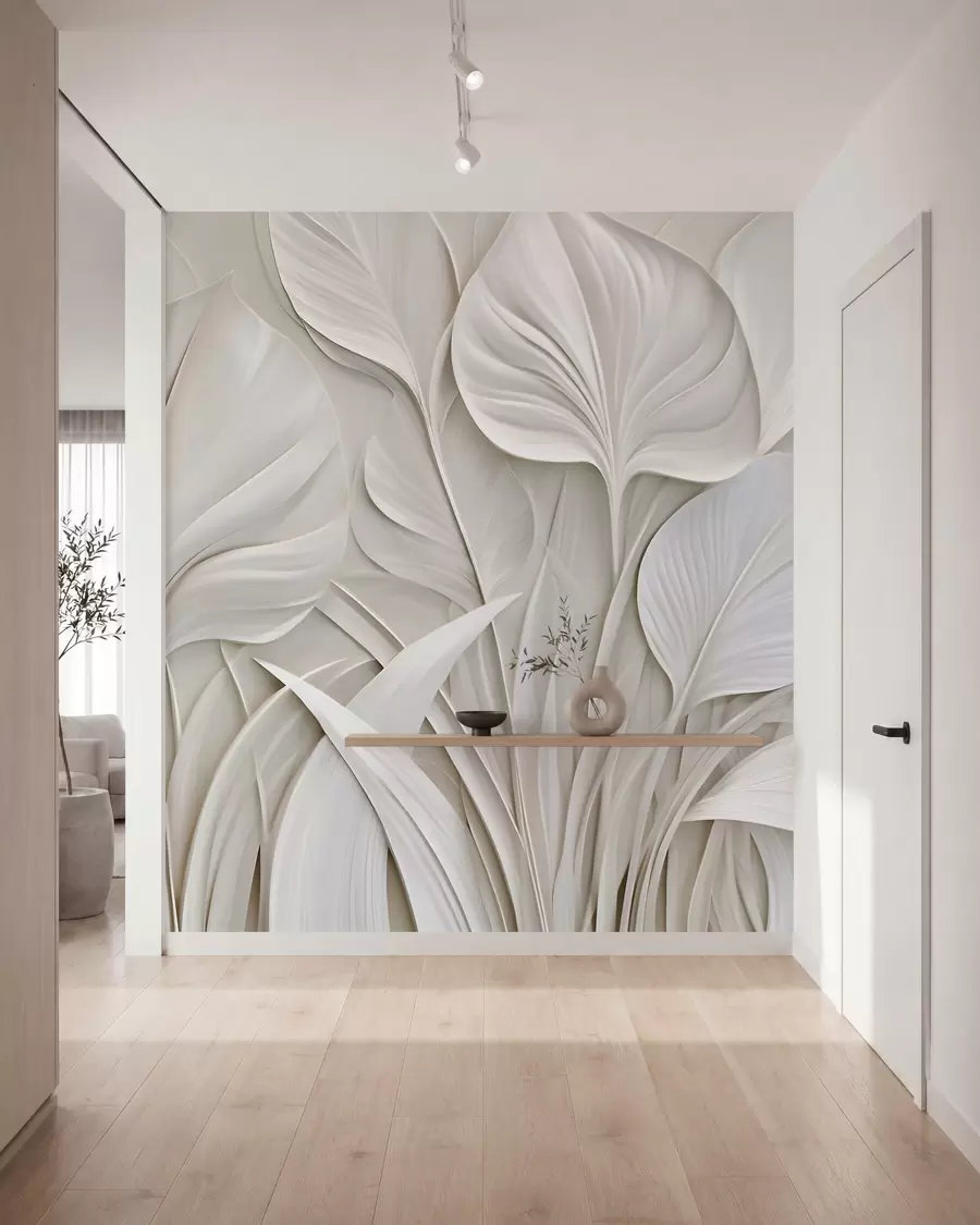 wall murals Large leaves in a bas-relief style w10074