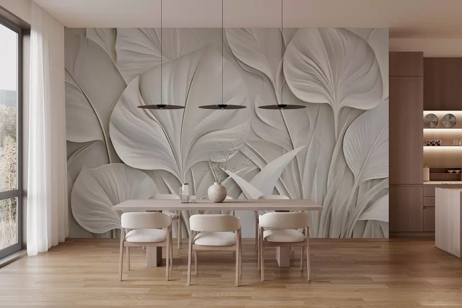 Wall Mural Photo Wallpaper Large leaves in a bas-relief style w10074