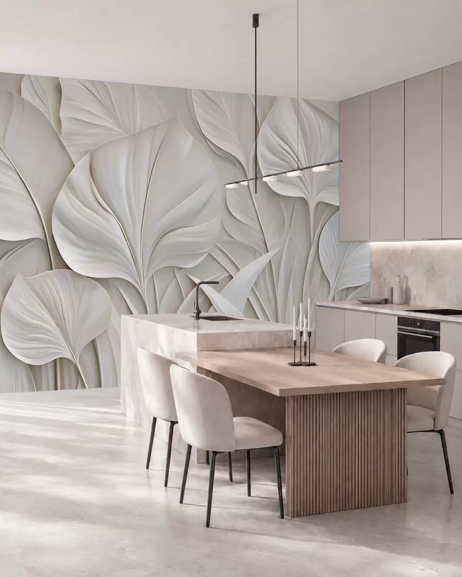 murales Hojas grandes en estilo de bajorrelieve w10074