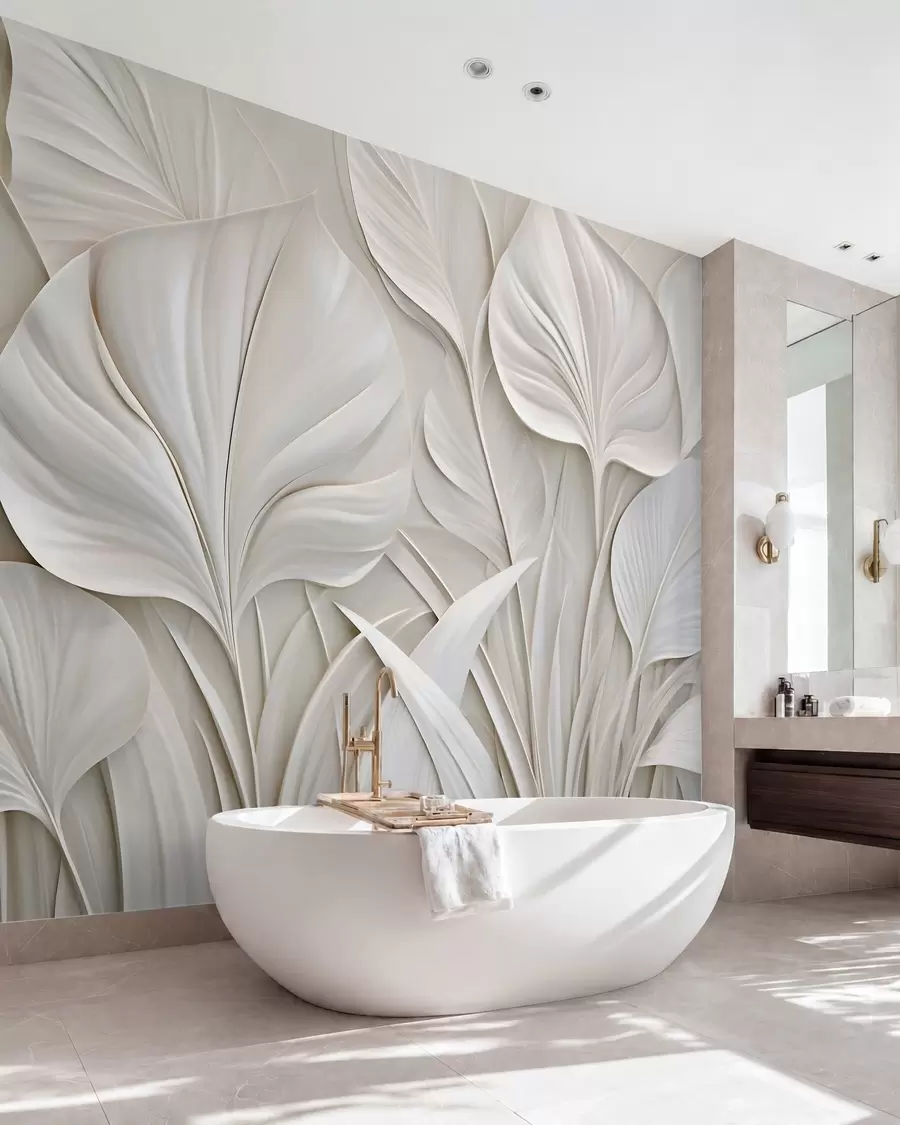 peintures murales De grandes feuilles dans un style de bas-relief w10074