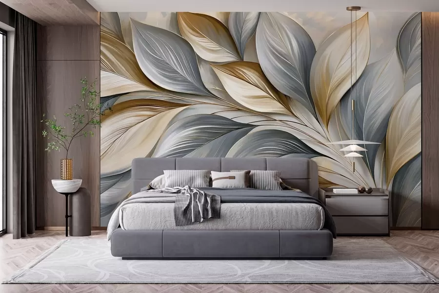 Wall Mural Photo Wallpaper Premium curved leaves in a picturesque style w10076