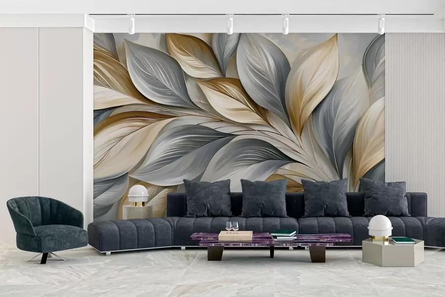 Wall Mural Photo Wallpaper Premium curved leaves in a picturesque style w10076
