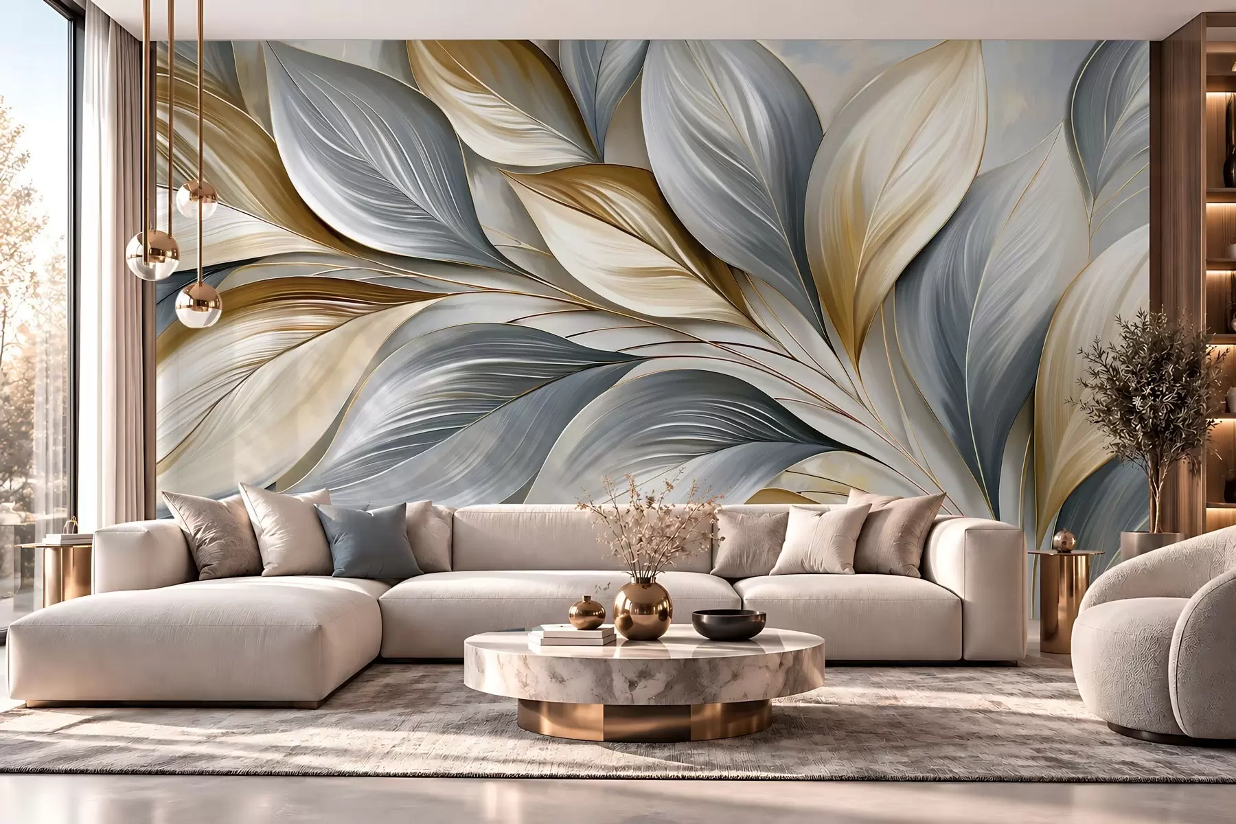 peintures murales Feuilles incurvées haut de gamme dans un style pittoresque w10076