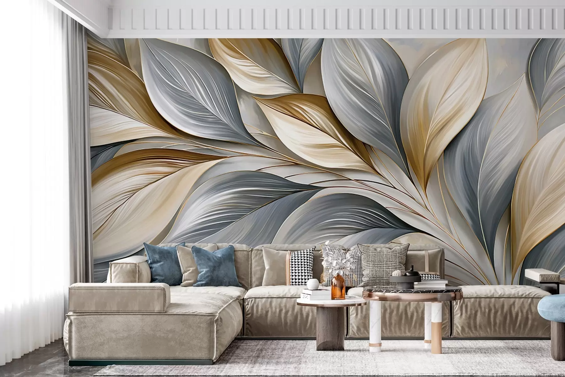 peintures murales Feuilles incurvées haut de gamme dans un style pittoresque w10076