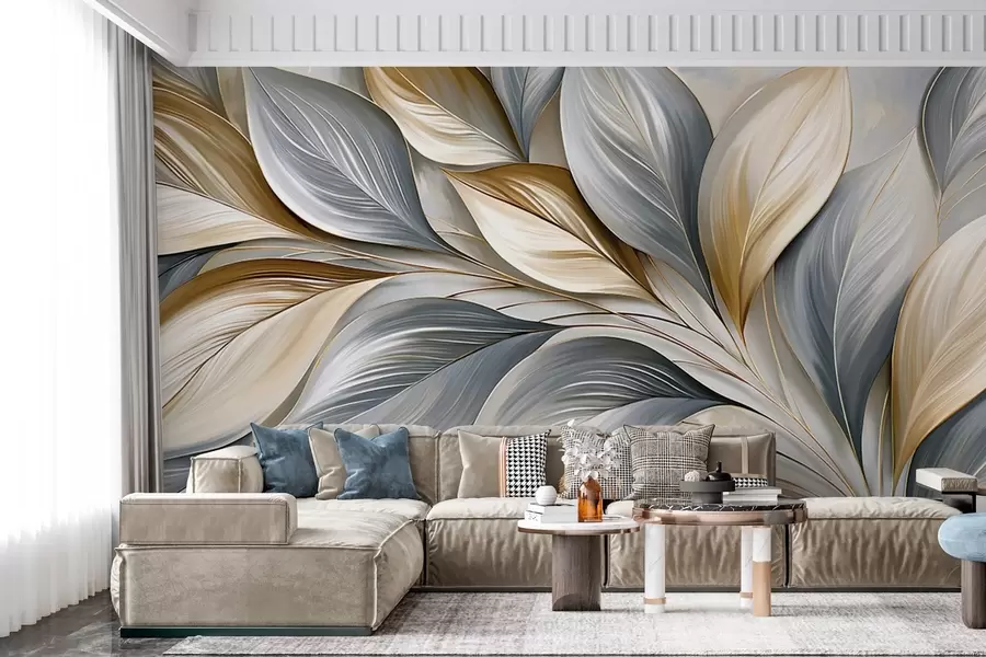 Wall Mural Photo Wallpaper Premium curved leaves in a picturesque style w10076