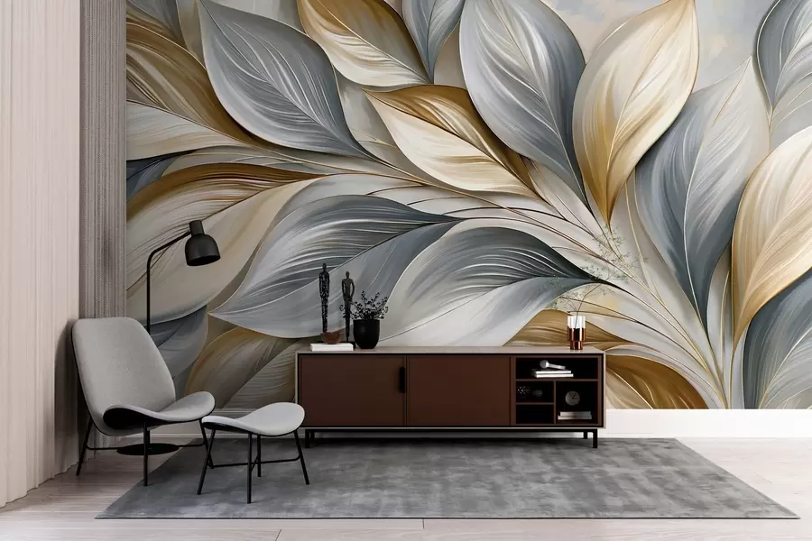 wall murals Premium curved leaves in a picturesque style w10076