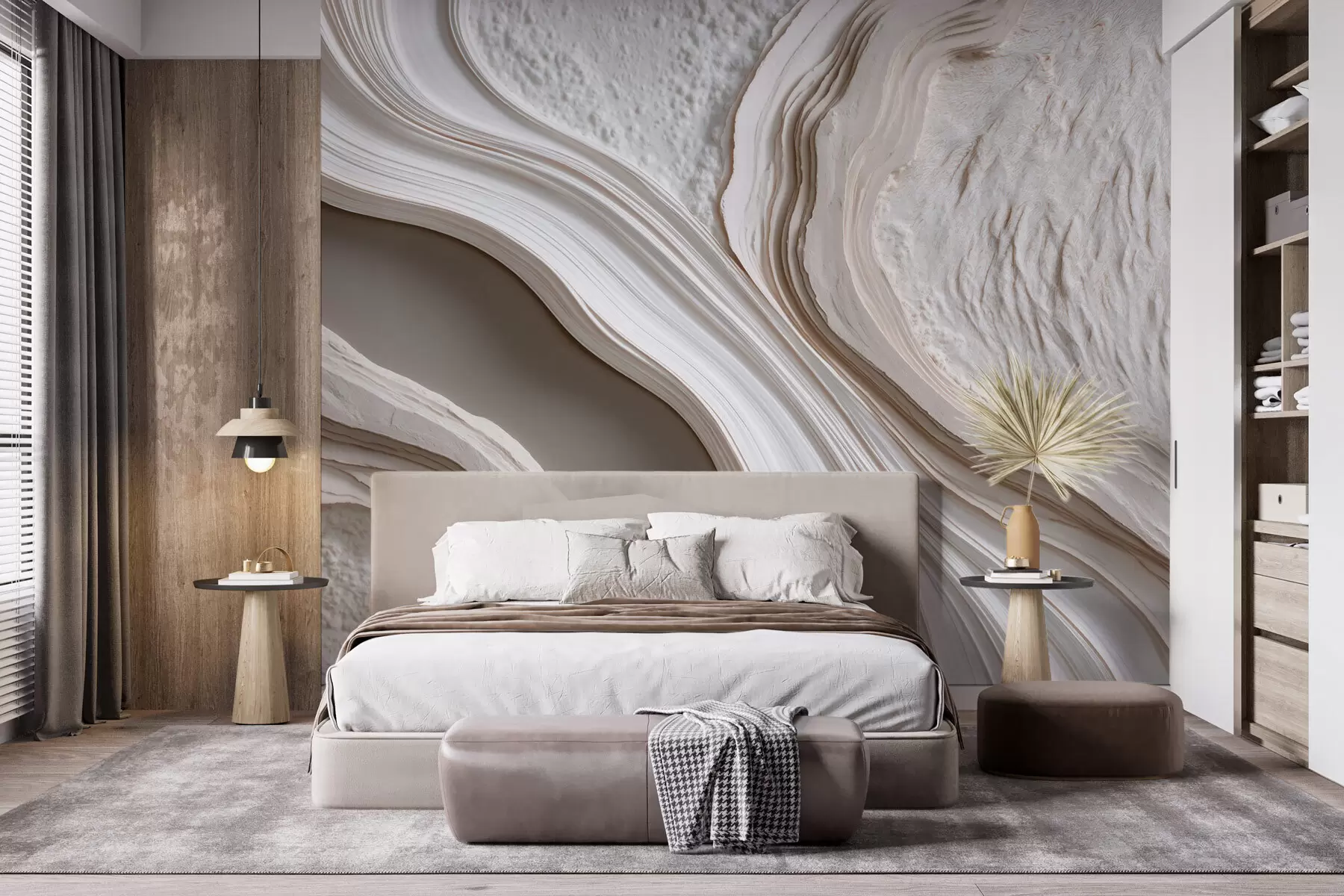wall murals Imitation of wavy textured plaster in cream-beige tones with a 3D effect w10042