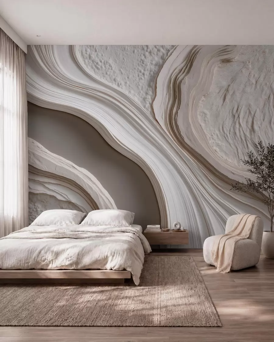 Wall Mural Photo Wallpaper Imitation of wavy textured plaster in cream-beige tones with a 3D effect w10042
