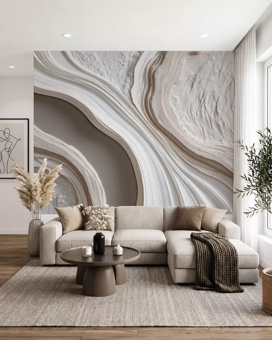 Wall Mural Photo Wallpaper Imitation of wavy textured plaster in cream-beige tones with a 3D effect w10042