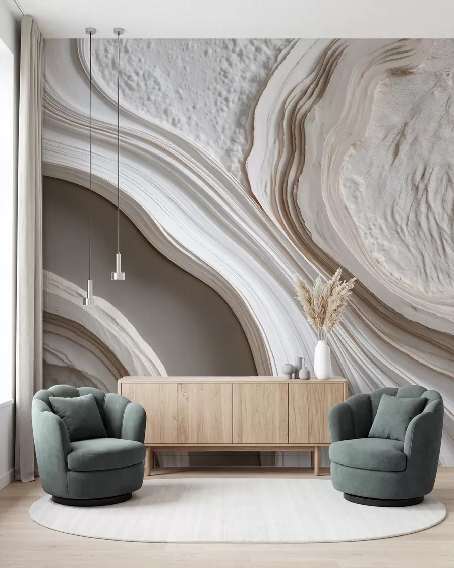 Wall Mural Photo Wallpaper Imitation of wavy textured plaster in cream-beige tones with a 3D effect w10042