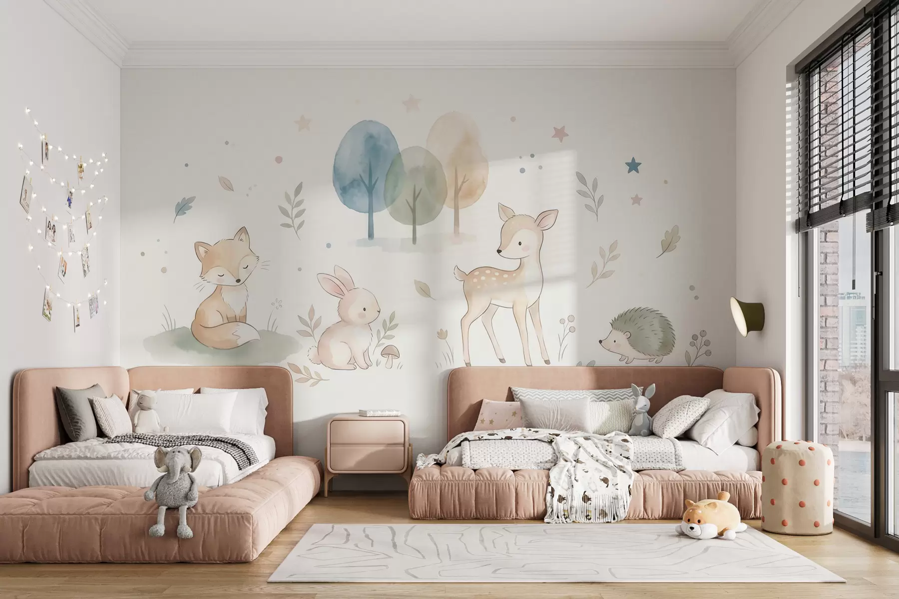 wall murals Woodland animals: fox, bunny, fawn, hedgehog  in watercolor style w10068