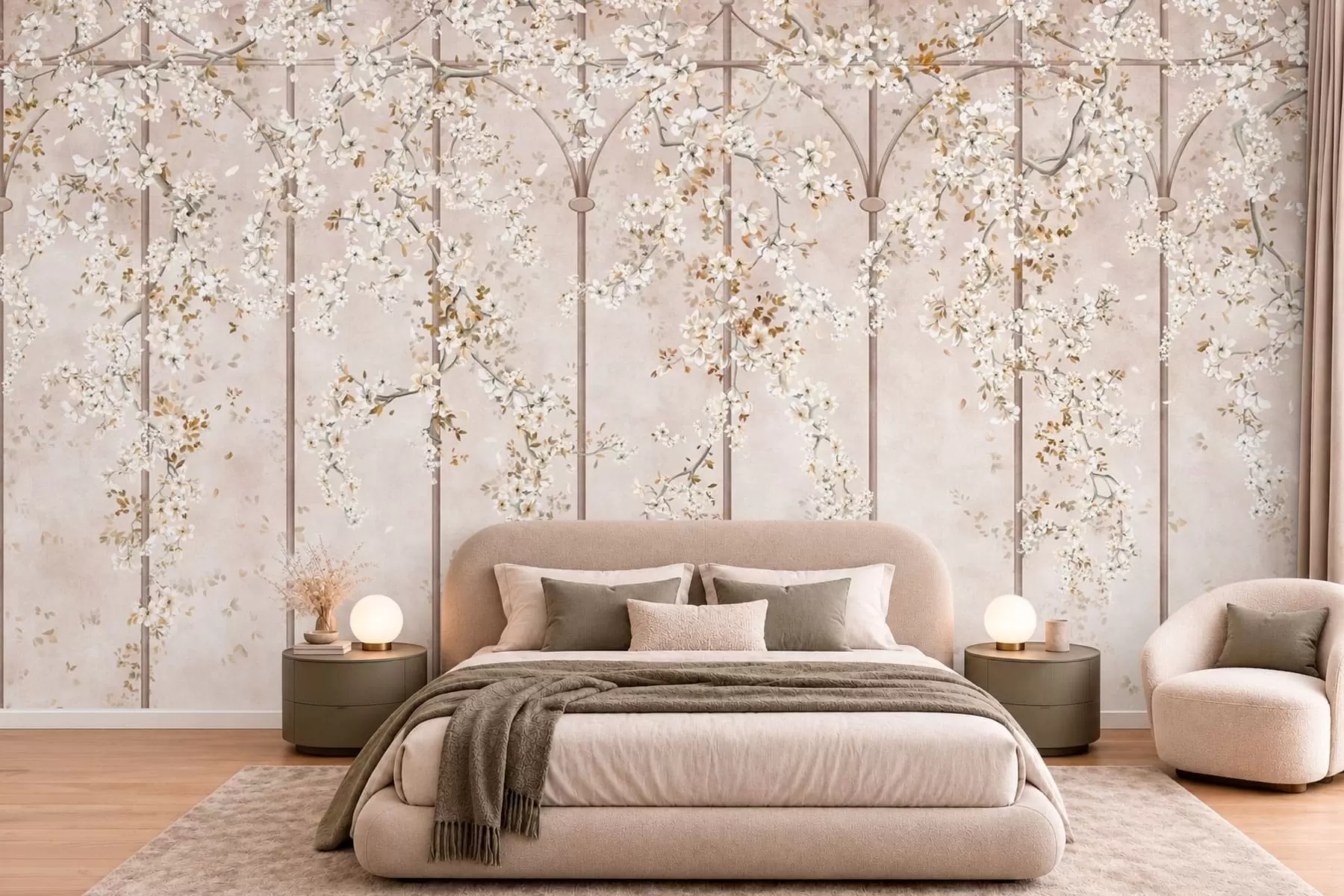 Wall Mural Photo Wallpaper Blooming white branches on a decorative trellis w05923