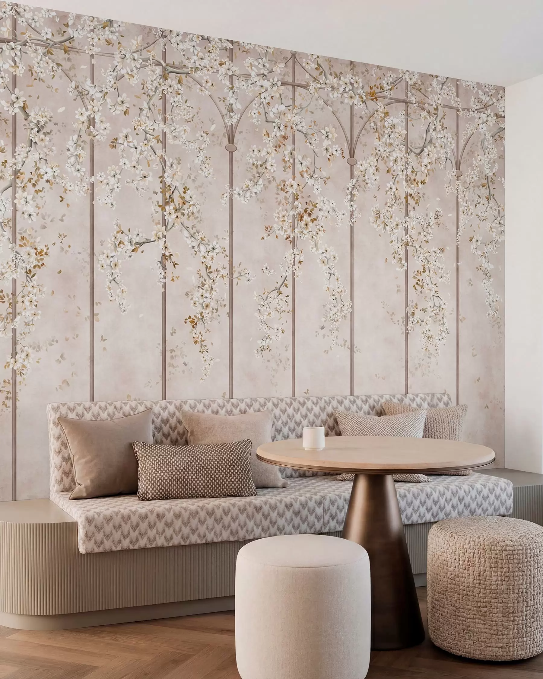 peintures murales Des branches blanches en fleurs sur un treillis décoratif w05923