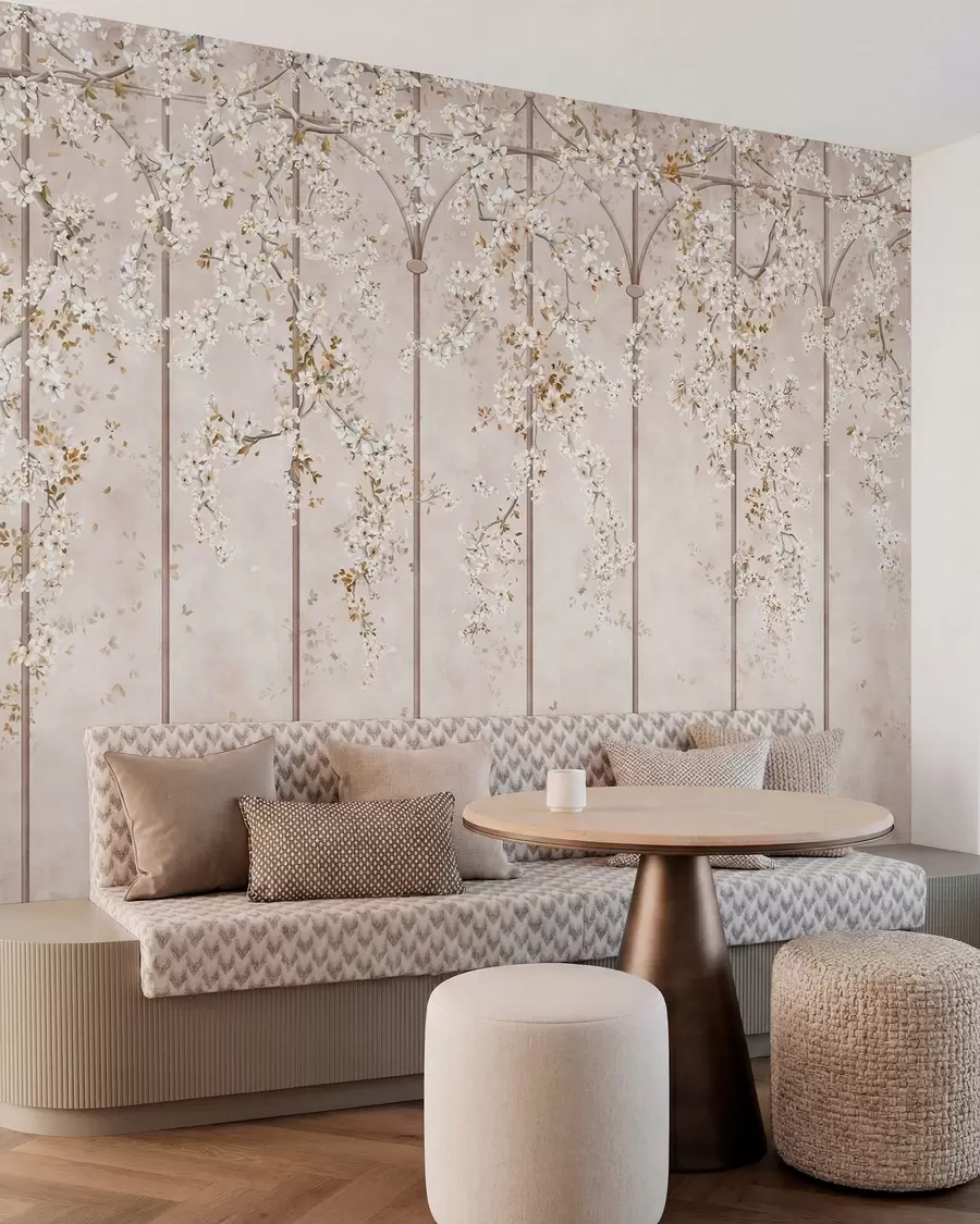 Wall Mural Photo Wallpaper Blooming white branches on a decorative trellis w05923
