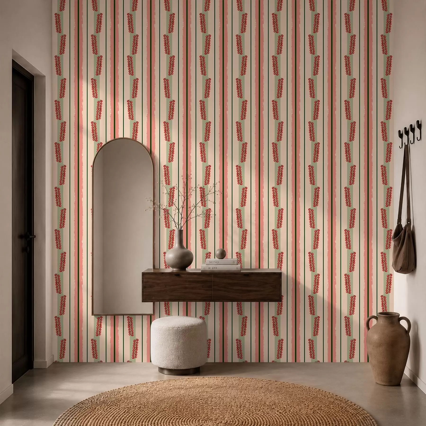 wall murals Cherry tomato clusters among vertical stripes a01265