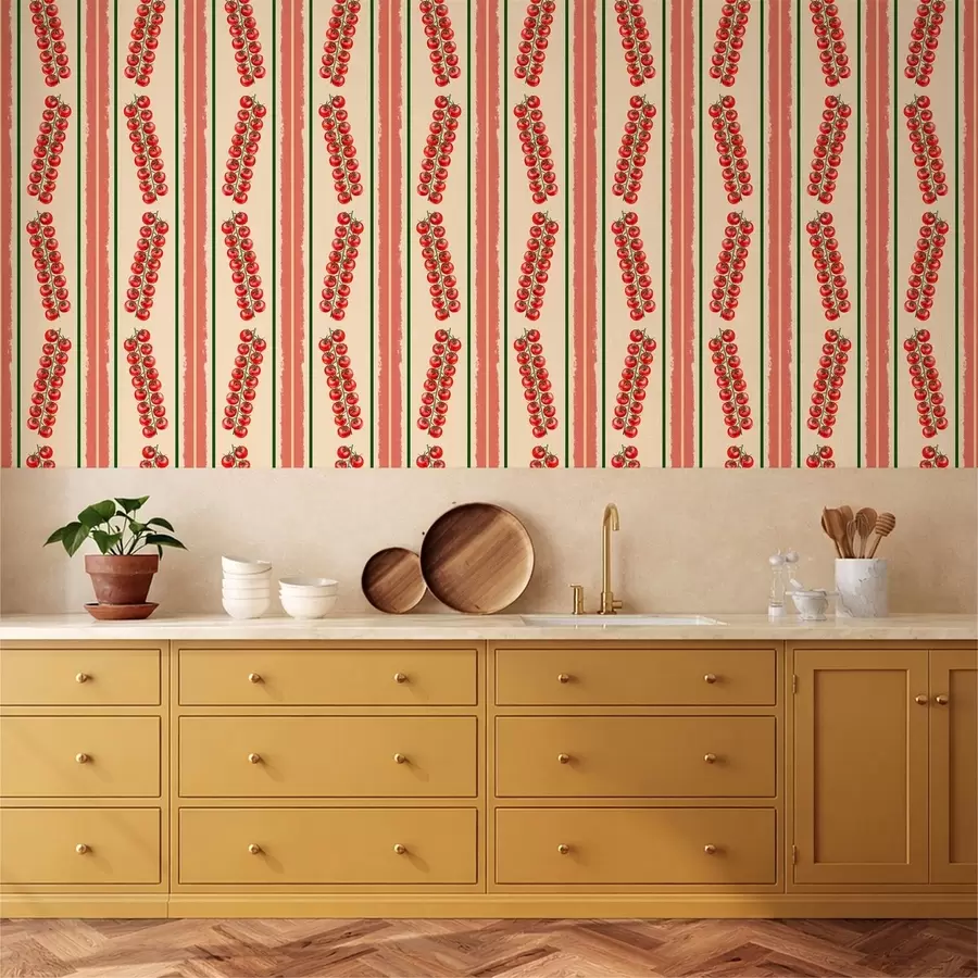 wall murals Red tomato clusters among vertical stripes a01266