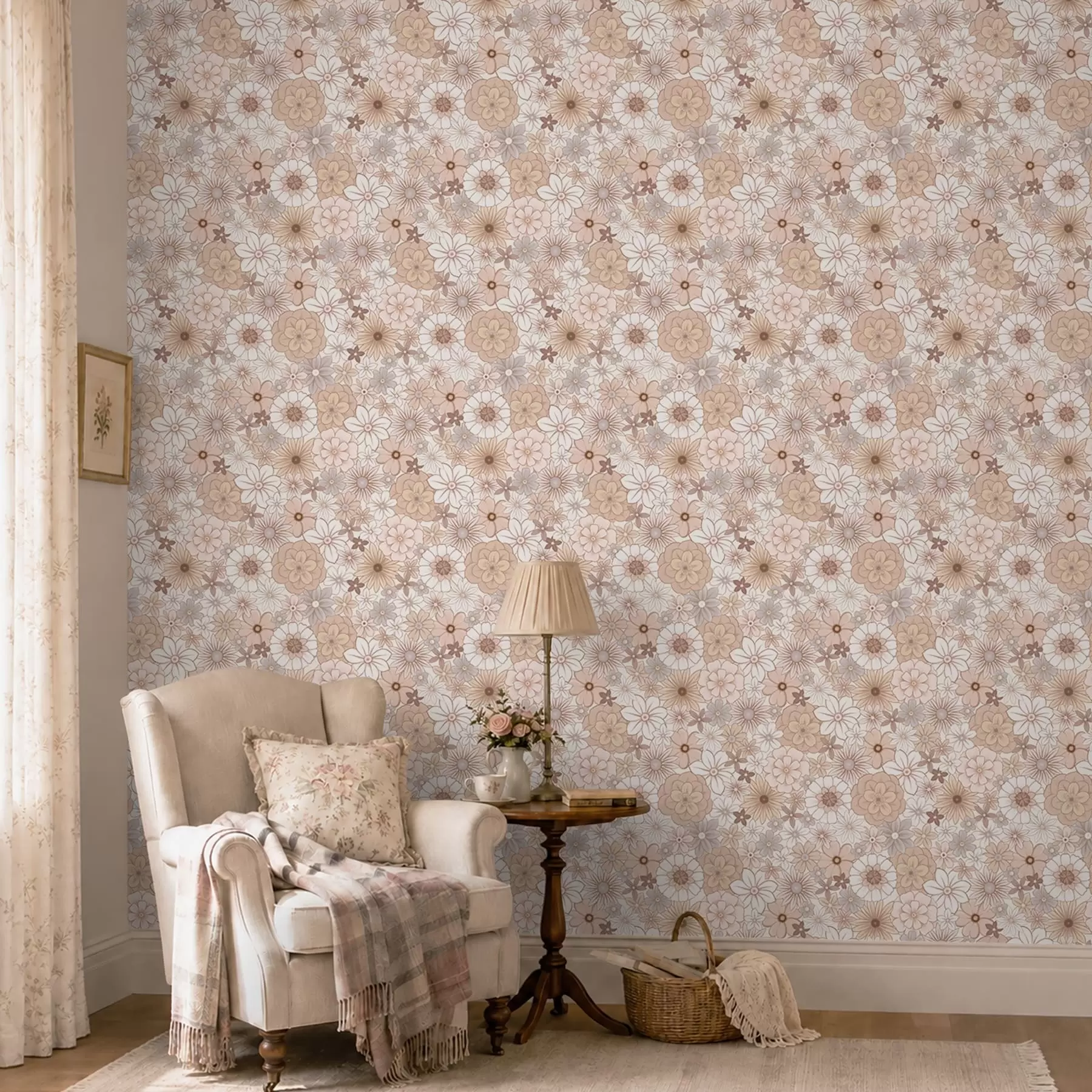 wall murals Dense floral pattern in soft pastel tones a01269