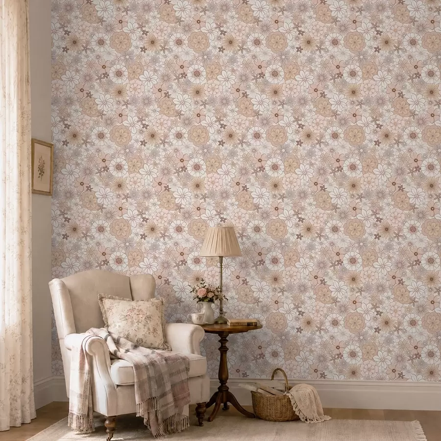 wall murals Dense floral pattern in soft pastel tones a01269