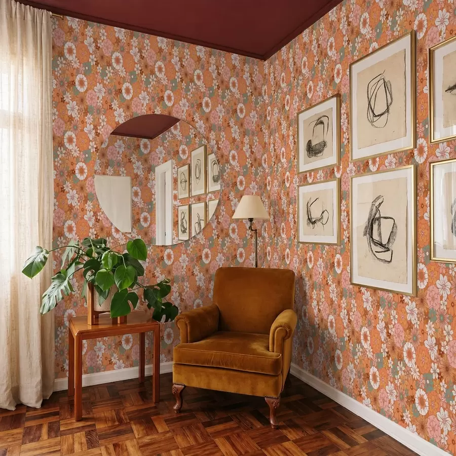 Wall Mural Photo Wallpaper Bright floral pattern in warm orange tones a01269v1
