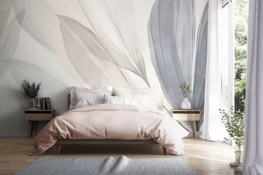Wall Mural Photo Wallpaper Abstract translucent leaves in pastel pink, beige and blue hues, textured background w10063
