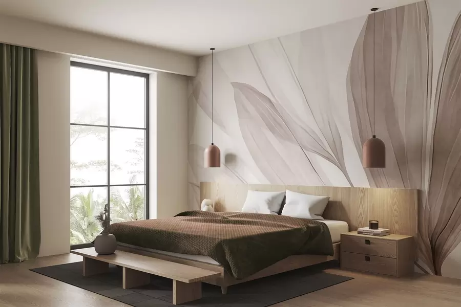 wall murals Abstract translucent leaves in pastel brown and beige hues, textured background w10063v1