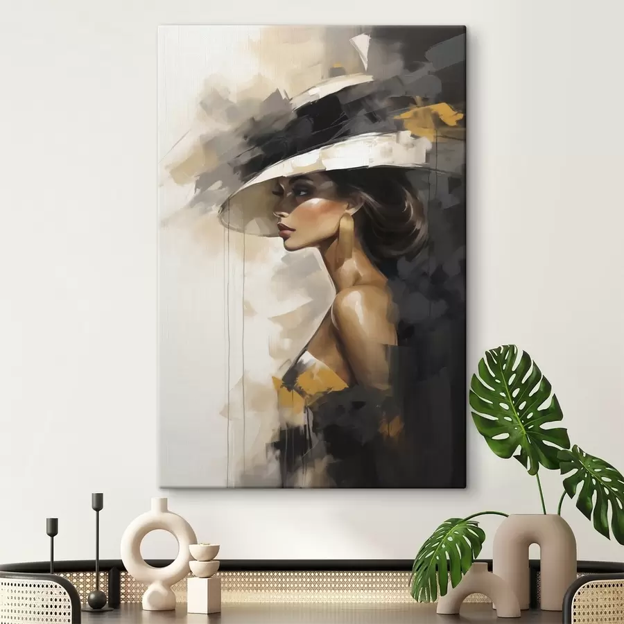murales Mujer joven abstracta con sombrero, imitando un cuadro s50845